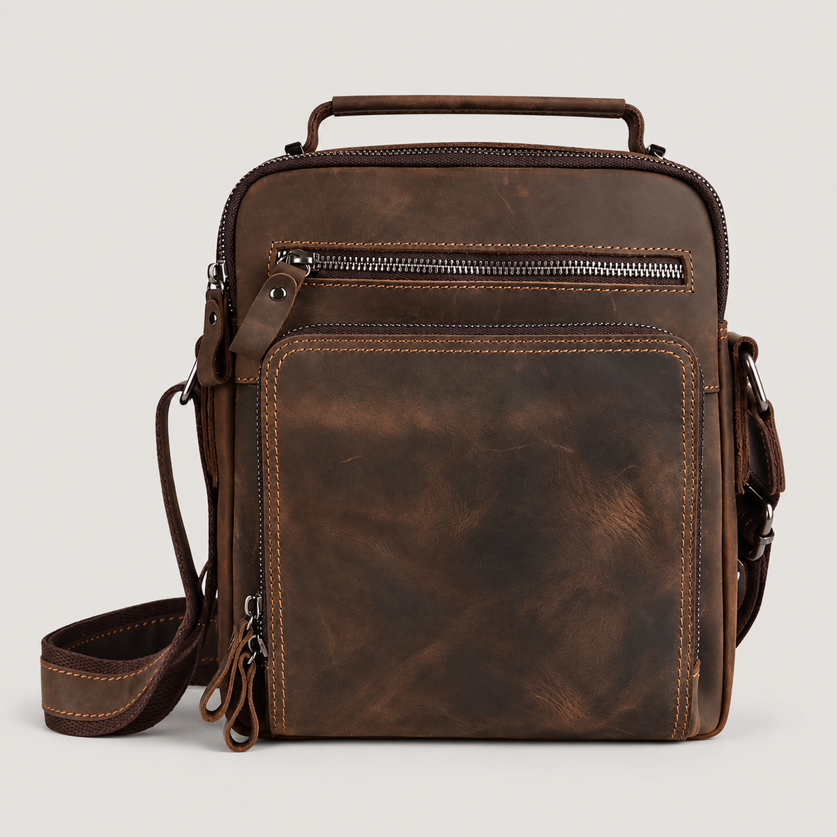 EKROZ dark coffee leather messenger bag