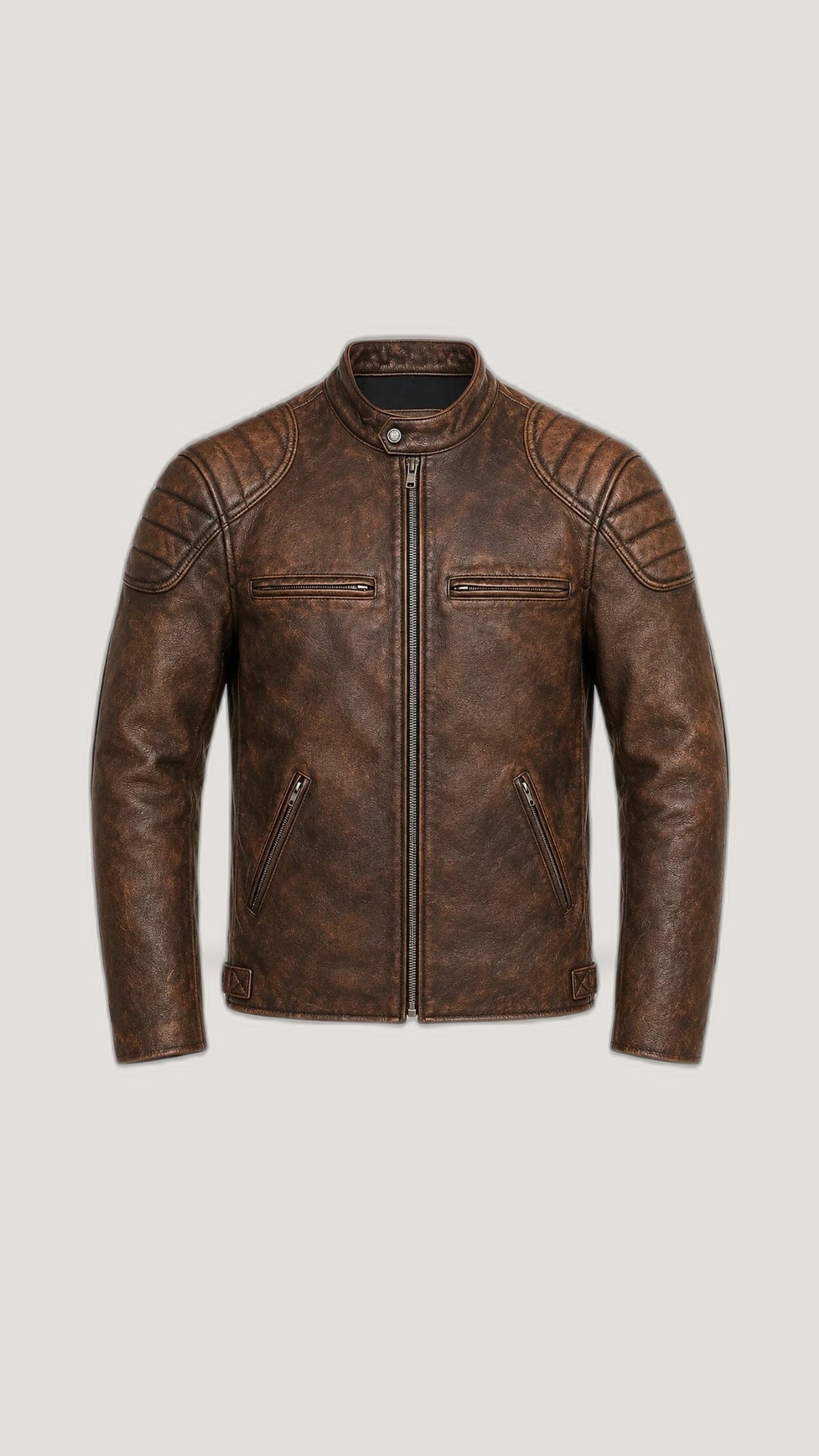 Distressed Brown Biker Jacket — 100% Genuine Leather